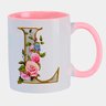 Caneca Branca com Interna Rosa Y4 Letra L Alfabeto Fofo Flor - 1