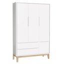 Ver imagem 2 de Jogo de Quarto Classic Guarda Roupa 3 Portas e Cômoda Branco Fosco com Pés Madeira Natural - Reller