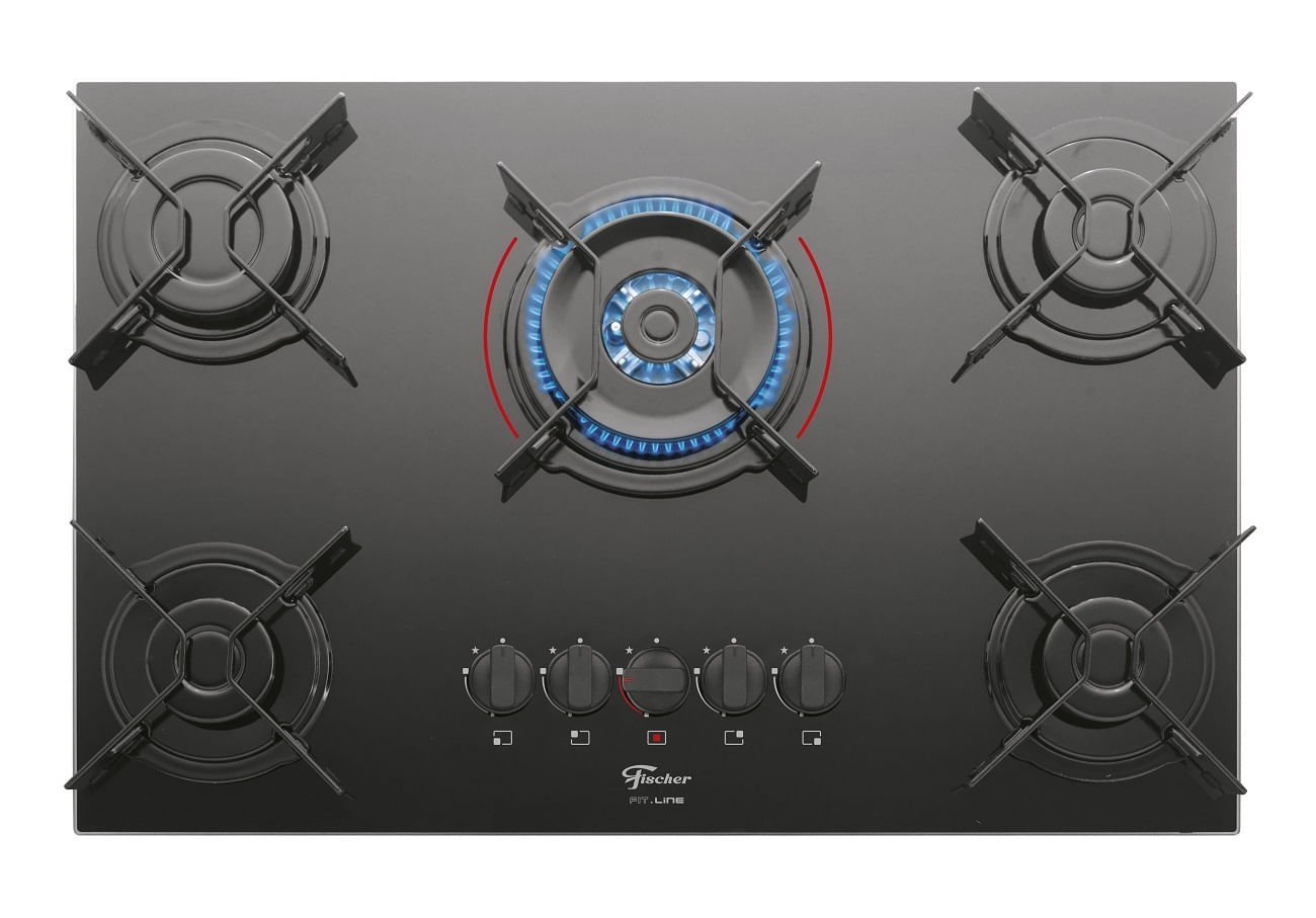 Cooktop Fischer Fit Line Mesa de Vidro 5 Bocas Bivolt MadeiraMadeira