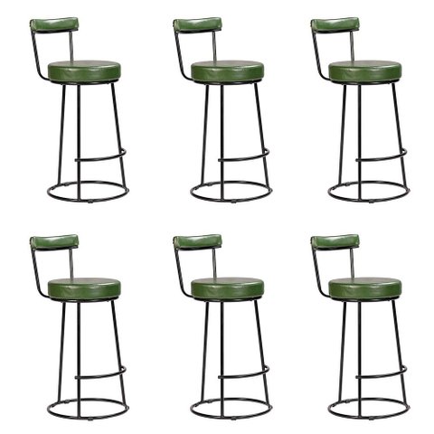 Banqueta Alta Cozinha 70cm Encosto Industrial Aço Kit 6 Ziria Pu Verde S02 - D’Rossi