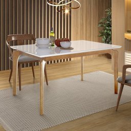 Mesa de Jantar 6 Lugares 160cm Tampo com Vidro Base Madeira Maciça - Branca - 3
