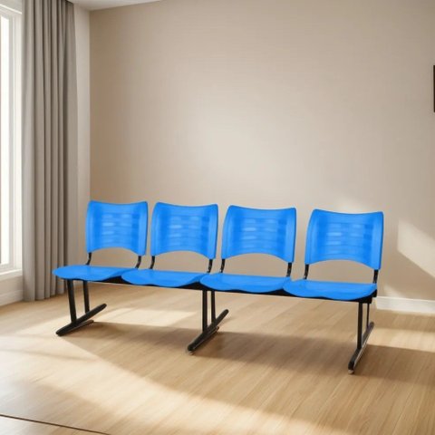 Cadeira Longarina para Recepção Iso 4 Lugares em Polipropileno Azul