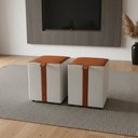 Ver imagem 1 de Puff  Quadrado Descanso Sala Kit 2 com Alça Lucca Base Fixa Sintético Pu Nozes e Linho Bege