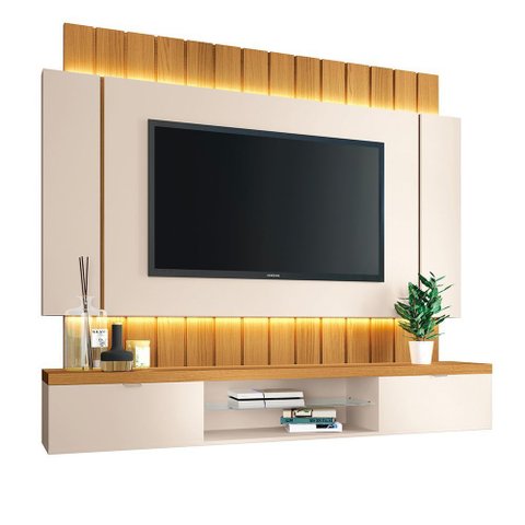 Painel Home Suspenso 1.8 para TV até 55" Sala de Estar Illusion Off White/Cinamomo G26 - HB Móveis