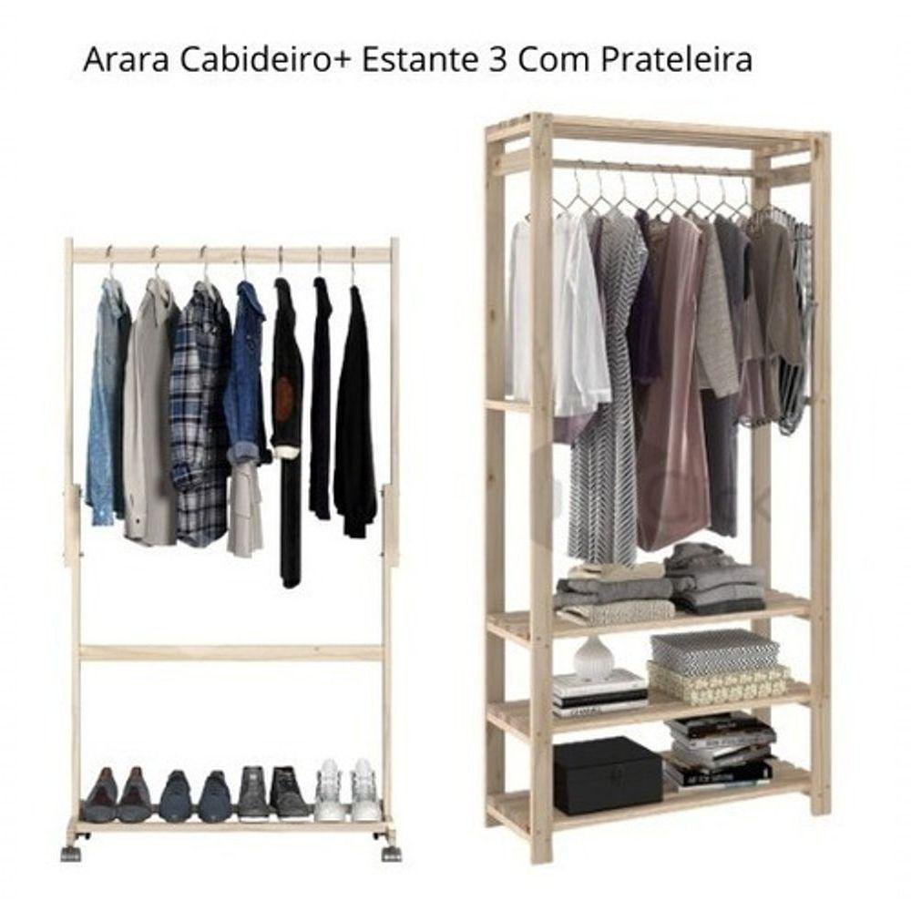 Conjunto De Arara De Madeira Com Cabideiro Ajustavel Para Armazenamento - 4