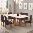 Ver imagem 1 de Conjunto Sala de Jantar Mesa Tampo Retangular Chanfrado Curvo Mad/vid 160 X 90cm Kiara Freijó Off Wh