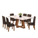 Ver imagem 2 de Conjunto Sala de Jantar Mesa Tampo Retangular Chanfrado Curvo Mad/vid 160 X 90cm Kiara Freijó Off Wh