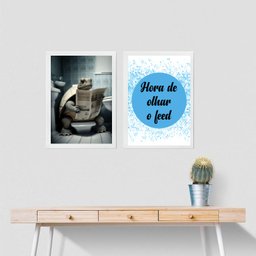 Kit 2 Quadros Engraçados Banheiro - Tartaruga 45x34cm:madeira Branca - 2