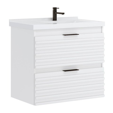 Gabinete para Banheiro Branco Isa com Bancada de Mármore Sintético Branco 66 cm