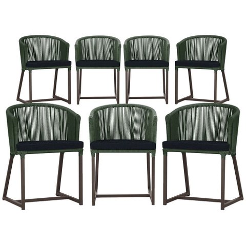 7 Cadeiras de Jantar Área Noronha em Alumínio com Pintura Marrom Corda Náutica Estofado 12 Trama Ori