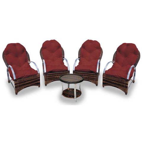 Conjunto de Poltronas Fibra Sintética Pequim Alumínio - 4 Poltronas + 1 Mesa Centro - Tecido Duna Ve