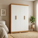 Ver imagem 1 de Guarda-Roupa Solteiro Ravena 4 Portas 2 Gavetas 100% MDF Off White/Cerejeira/Nevaska