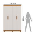 Ver imagem 3 de Guarda-Roupa Solteiro Ravena 4 Portas 2 Gavetas 100% MDF Off White/Cerejeira/Nevaska