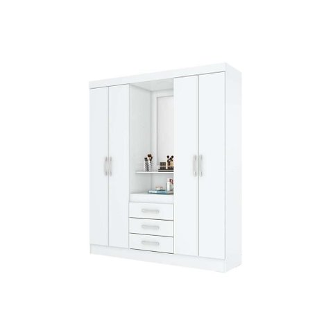 Guarda Roupa Casal 4 Portas e 3 Gavetas C- 1 Espelho Briz B24 Branco