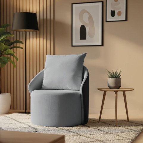 Poltrona Sala Orgânica Base Giratória Talita Pu Preto e Linho K01 - D'rossi
