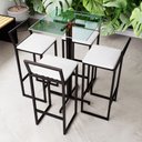 Ver imagem 1 de Conjunto Mesa Alta Bar Bistrô Quadrada Vidro 4 Banquetas Estofado Don Castro Decor