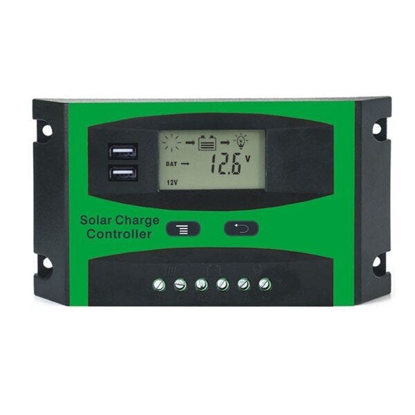 Controlador De Carga Solar 30a PWM 12v/24v com USB - Verde - 1