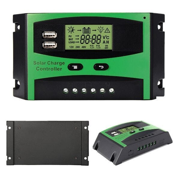 Controlador De Carga Solar 30a PWM 12v/24v com USB - Verde - 4