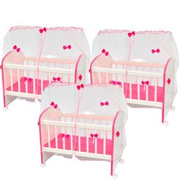 Kit 03 Berços Para Brinquedo Magia C02 Brinquedo Infantil Branco Rosa - Lyam Decor - 1
