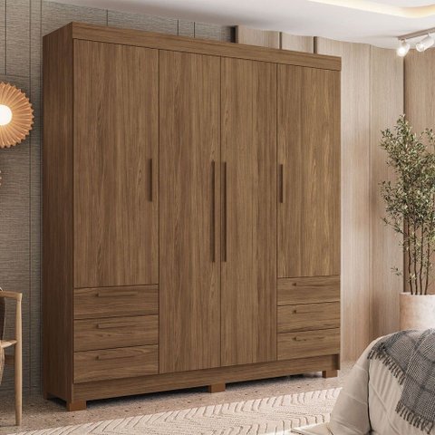 Guarda-roupa Casal Tibagi 4 Portas 6 Gavetas Jatoba - Pnr Móveis