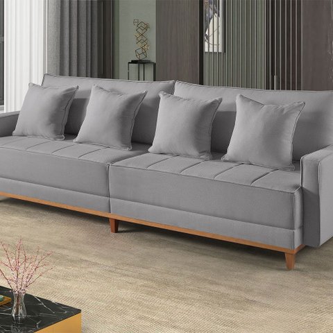 Sofá Fixo 6 Lugares M-199 2,60m Molas Bonnel Almofadas Soltas Linho Estofados Martins