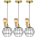 Ver imagem 1 de 3 Pendentes Aramado Globo Luminária Lustre Retrô Balcão Preto Dourado + 3 Lâmpadas Led ST64