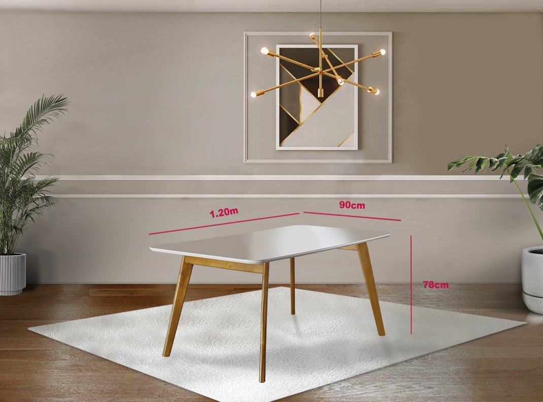 Mesa de Jantar 4 Lugares Slim Pés Palito Madeira Maciça com Tampo em Vidro 120cm - 4