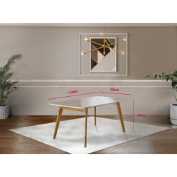 Mesa de Jantar 4 Lugares Slim Pés Palito Madeira Maciça com Tampo em Vidro 120cm - 4