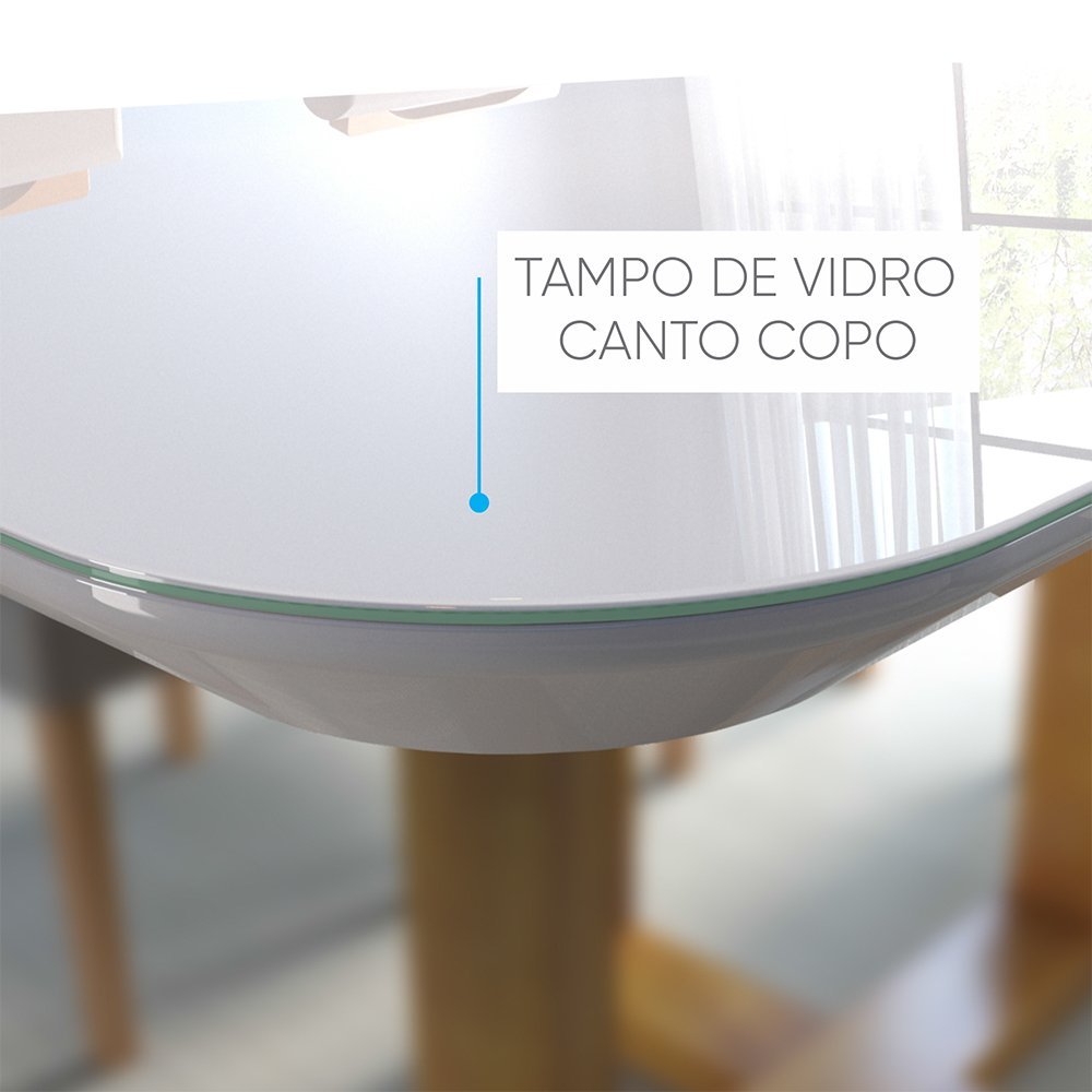 Mesa de Jantar 4 Lugares Slim Pés Palito Madeira Maciça com Tampo em Vidro 120cm - 3