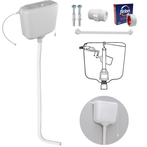 Caixa Descarga Elevada 6,8 À 9l Branca + Tubo Descida +