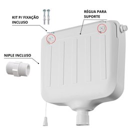 Caixa Descarga Elevada 6,8 À 9l Branca + Tubo Descida + - 6