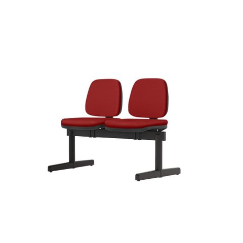 Longarina Job 2 Lugares Assento Courino Vermelho Base Metalica Preta - 54514