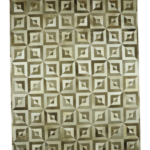 Tapete de Couro Legítimo Geométrico - 2.45x3.05 - Champagne Claro e Escuro - 250602075689