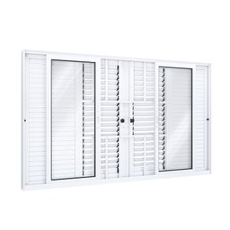 Janela Veneziana Alumínio de Correr Central Flex 4 Folhas Móveis 2 Fixas com Grade Lucasa Eccellente - 2