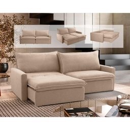 Sofá Cama Retrátil Califórnia Linho Bege Claro 1,80m - 2