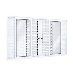 Janela Veneziana de Correr 6 Folhas com Grade Quadriculada e Vidro Liso Alumínio 100x200cm Branco Lucasa Eccellente - 1 Janela Veneziana de Correr 6 Folhas com Grade Quadriculada e Vidro Liso Alumínio 100x200cm Branco Lucasa Eccellente - 1