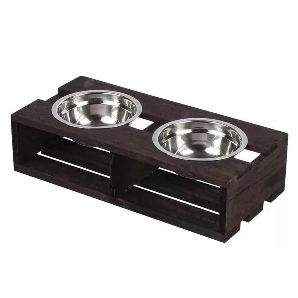 Comedouro Duplo Para Cachorro E Gato Pinus Com Pote Inox - G