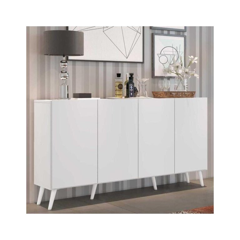 Aparador Buffet 4 Portas com Pés Retrô Veneza Multimóveis Branco