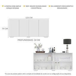 Aparador Buffet 4 Portas com Pés Quadrados Veneza Multimóveis Branco - 4