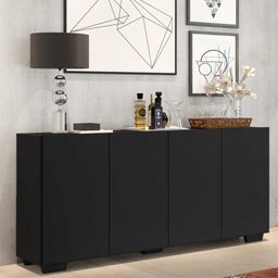 Aparador Buffet 4 Portas com Pés Quadrados Veneza Multimóveis Preto - 3