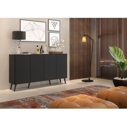 Aparador Buffet 4 Portas com Pés Retrô Veneza Multimóveis Preto - 8