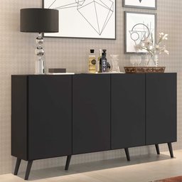 Aparador Buffet 4 Portas com Pés Retrô Veneza Multimóveis Preto - 2