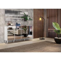 Aparador Buffet 4 Ptas com Espelho e Pés Retrô Vegas Branco - 8
