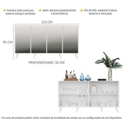 Aparador Buffet 4 Ptas com Espelho e Pés Retrô Vegas Branco - 4