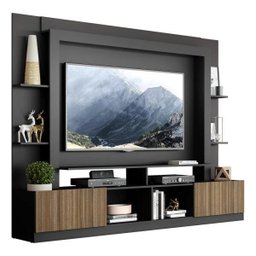 Rack Estante com Painel TV 65 Polegadas e 2 Portas Oslo Multimóveis Preto/Madeirado - 2