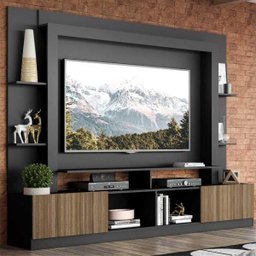 Rack Estante com Painel TV 65 Polegadas e 2 Portas Oslo Multimóveis Preto/Madeirado - 1