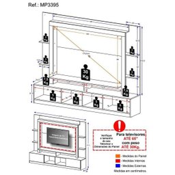 Rack Estante com Painel TV 65 Polegadas e 2 Portas Oslo Multimóveis Branco/Tenerife - 4