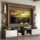 Ver imagem 1 de Rack Estante com Painel TV 65 Polegadas e 2 Portas Oslo Multimóveis Madeirado/Branco