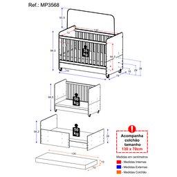 Berço Americano 3x1 com Colchão Incluso e Rodízios Pimpolho Branco - 5