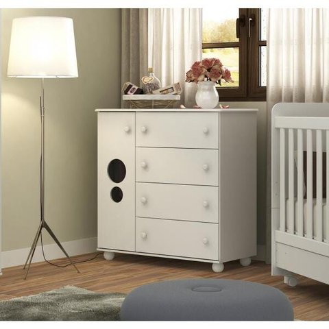 Cômoda Infantil 1 Porta e 4 Gavetas Pimpolho Multimóveis Branca